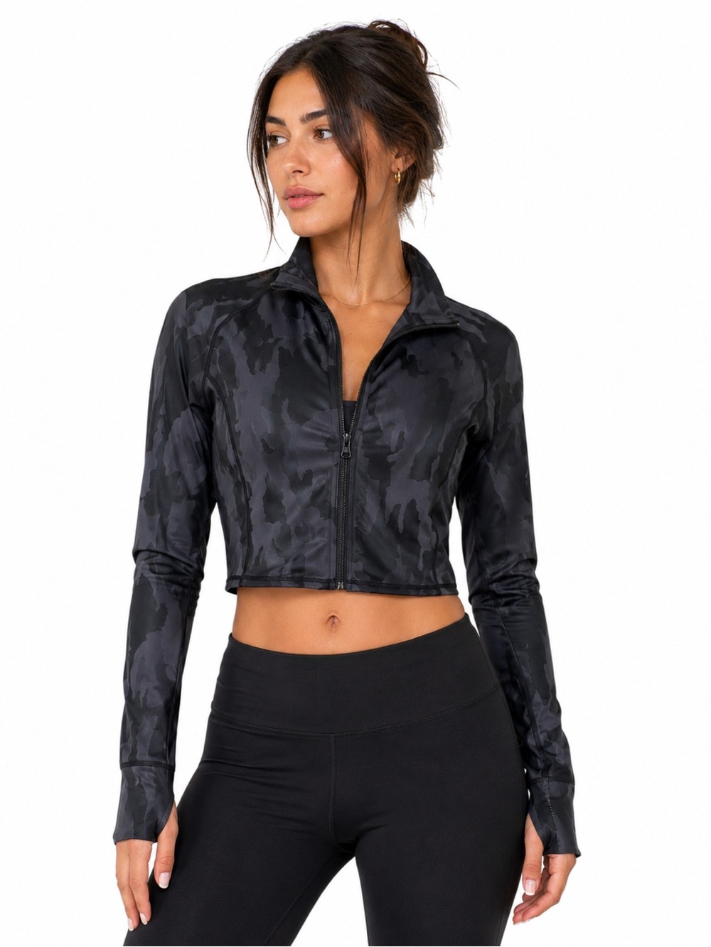 Mono B Black Camo Cropped Zip Jacket Women's
Medium